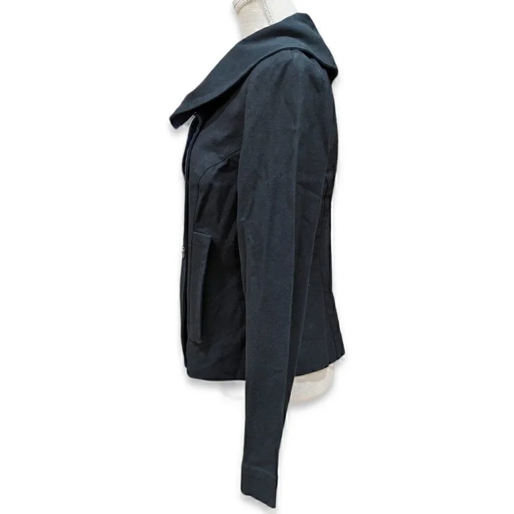 St. John Sport Double Breasted Asymmetric Big Collar Coat Black Jacket Size M